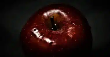 An image of a red apple on a black background to subtle convey the darkness and passion of intense pain