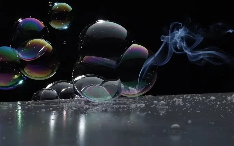 Bubbles dance in water, releasing ethereal smoke. A captivating image from the poem 'Soul Feeding'.