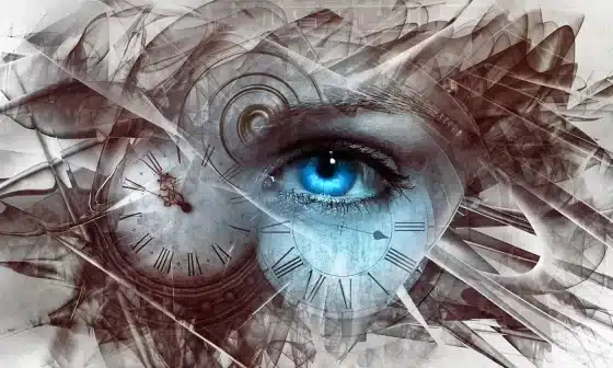 A close-up of a woman's eye with a clock reflecting in it, symbolizing the passage of time.A never-ending story of a life saved, woven into these last lines.