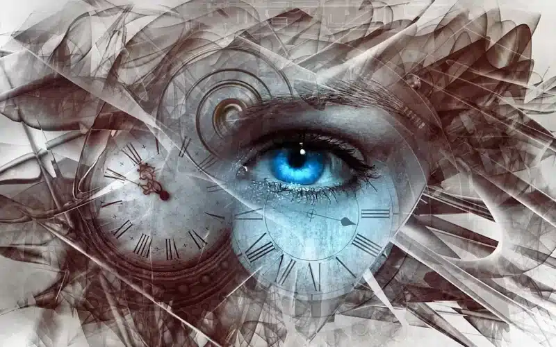 A close-up of a woman's eye with a clock reflecting in it, symbolizing the passage of time.A never-ending story of a life saved, woven into these last lines.