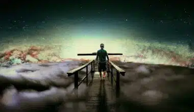 A man standing on a bridge, contemplating life's mysteries under a cloudy sky