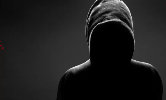 Image of a suspicious figure dressed in a hoodie against a black background, the image accurately depicts what is occurring in this installment of the bloody tulip murder mystery story.